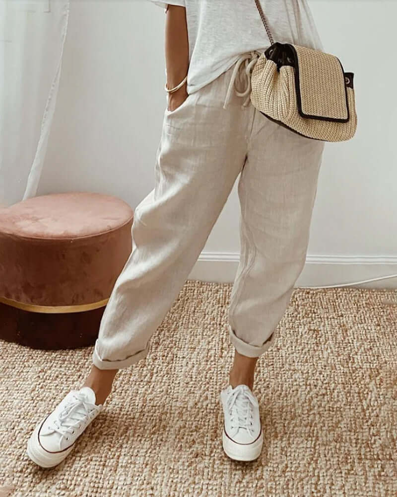 Women's Relaxed Fit Trousers: Casual Everyday Pants with Drawstring Waist