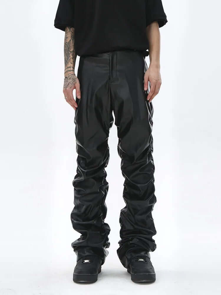 Men's Relaxed Fit Leather Trousers: Full Length, Durable Design