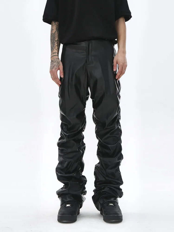 Men's Relaxed Fit Leather Trousers: Full Length, Durable Design