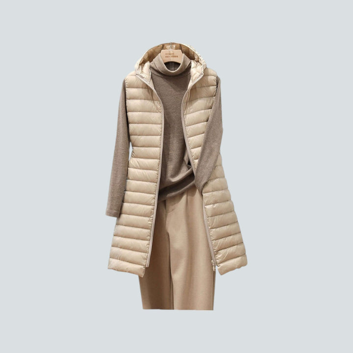 Women's Long Quilted Hooded Vest: Warm Insulated Sleeveless Jacket
