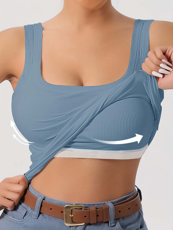 Women's Ribbed Crop Tank Top with Built-in Support