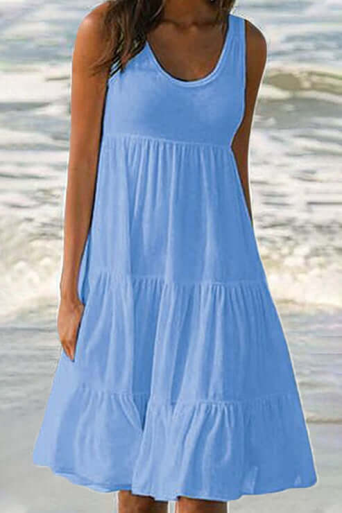 Tiered Cake Skirt Dress: Patchwork, Round Neck