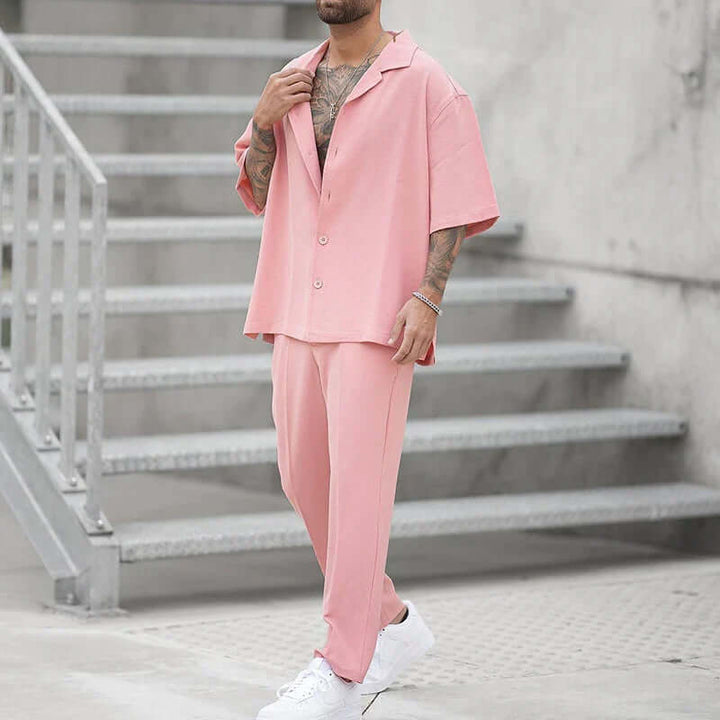 Men's Relaxed Fit Cotton Shirt and Pants Set