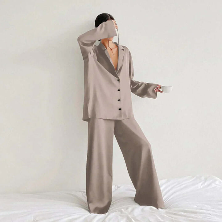 Women's Relaxed Fit Lounge Set: Soft Shirt & Wide Leg Pants