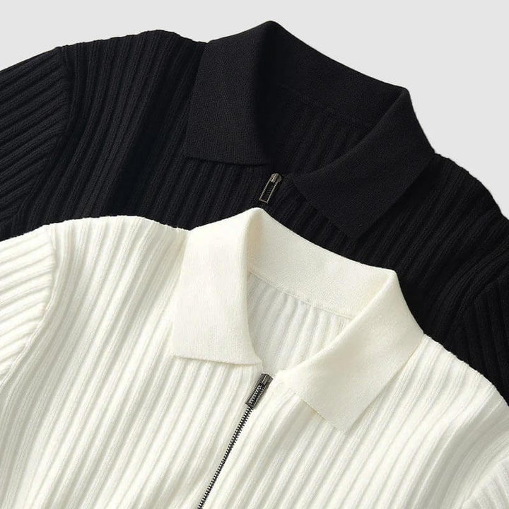 Men's Ribbed Knit Half-Zip Polo Sweater