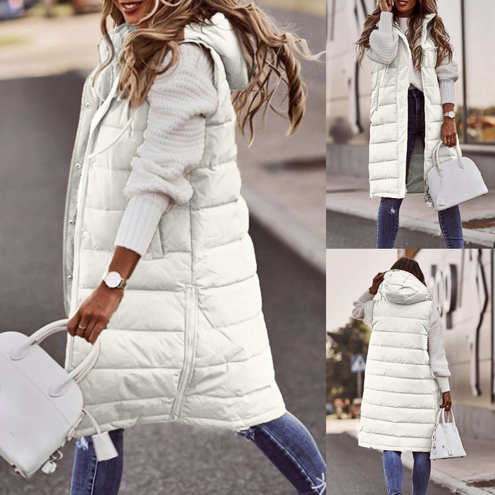 Women's Long Sleeveless Winter Down Vest with Hood