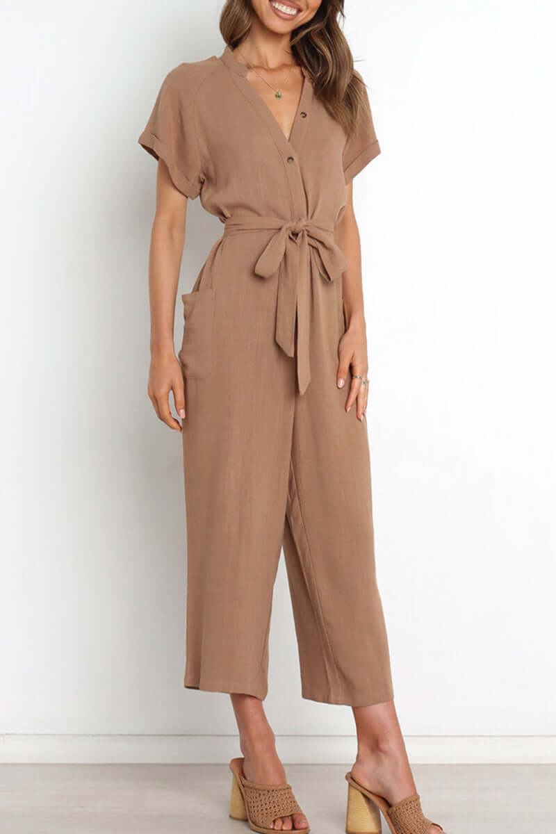 Women's V-Neck Button Jumpsuit: Versatile & Stylish