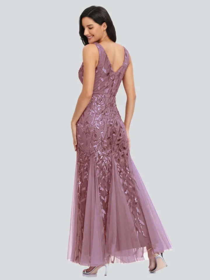Elegant Floor-Length Sequin Evening Gown