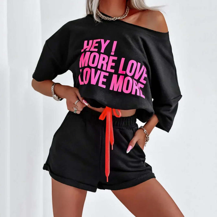 Women's Two-Piece Lounge Set: Crop Top & High-Waisted Shorts