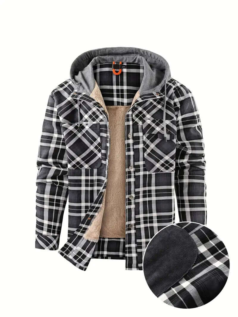 Men's Hooded Checked Regular Fit Jacket