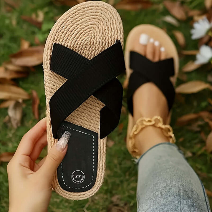 Women's Summer Cross-Band Sandals: Lightweight & Non-Slip Beach Slides