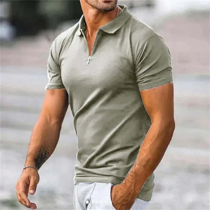 Men's Slim Fit Short Sleeve Polo Shirt with Zipper