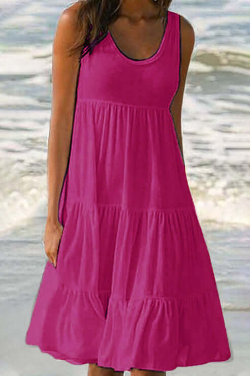 Tiered Cake Skirt Dress: Patchwork, Round Neck