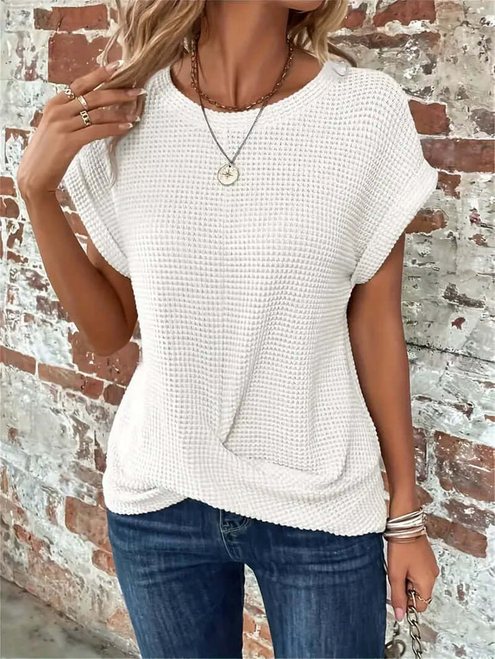 Lightweight Breathable Cotton Blend Top - Casual Round Neck Short Sleeve
