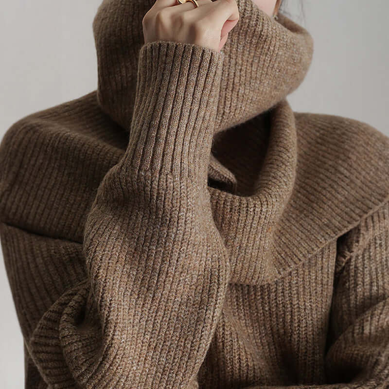 Women's Oversized Turtleneck Sweater: Long Sleeve Ribbed Knit