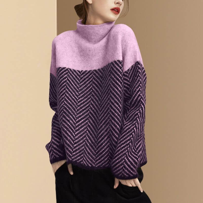 Women's Casual Striped Knit Long-Sleeve Sweater