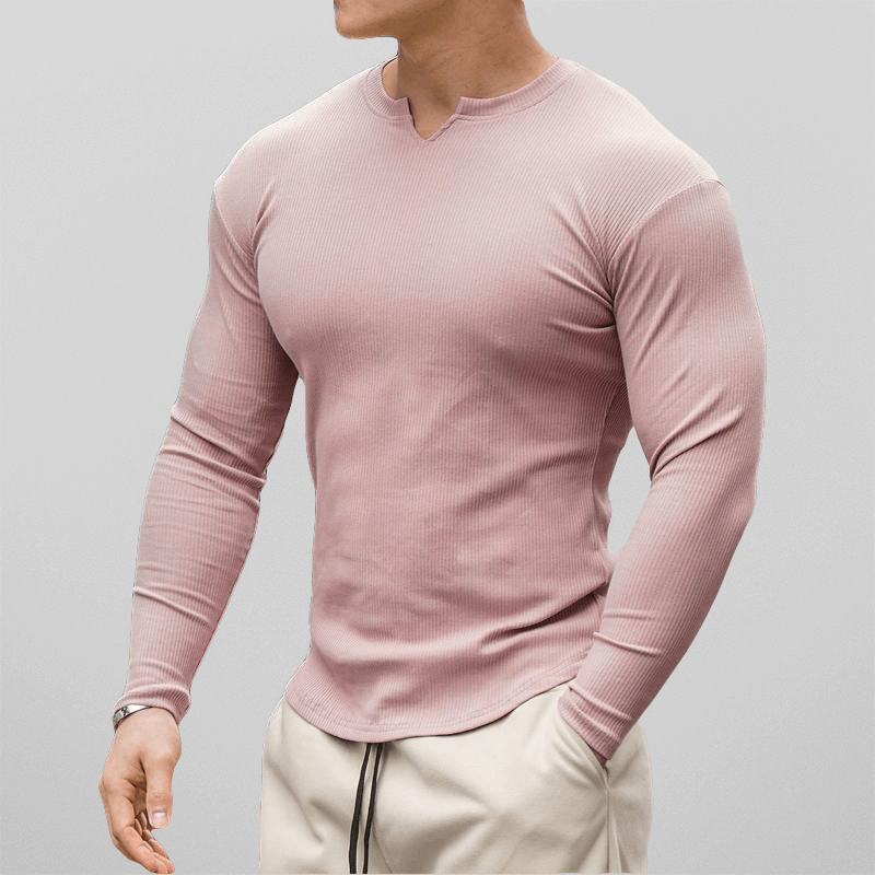 Men's Slim Fit Long Sleeve Ribbed Henley Shirt