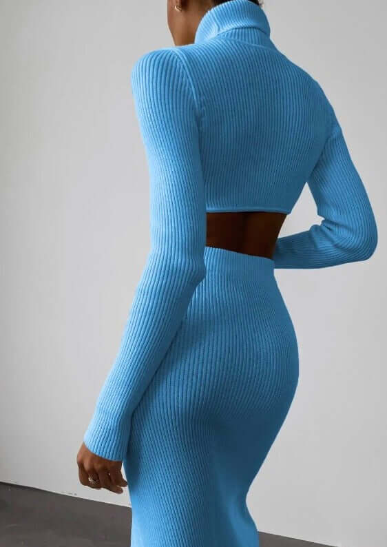 Women's Asymmetrical High-Neck Knitted Sweater Set