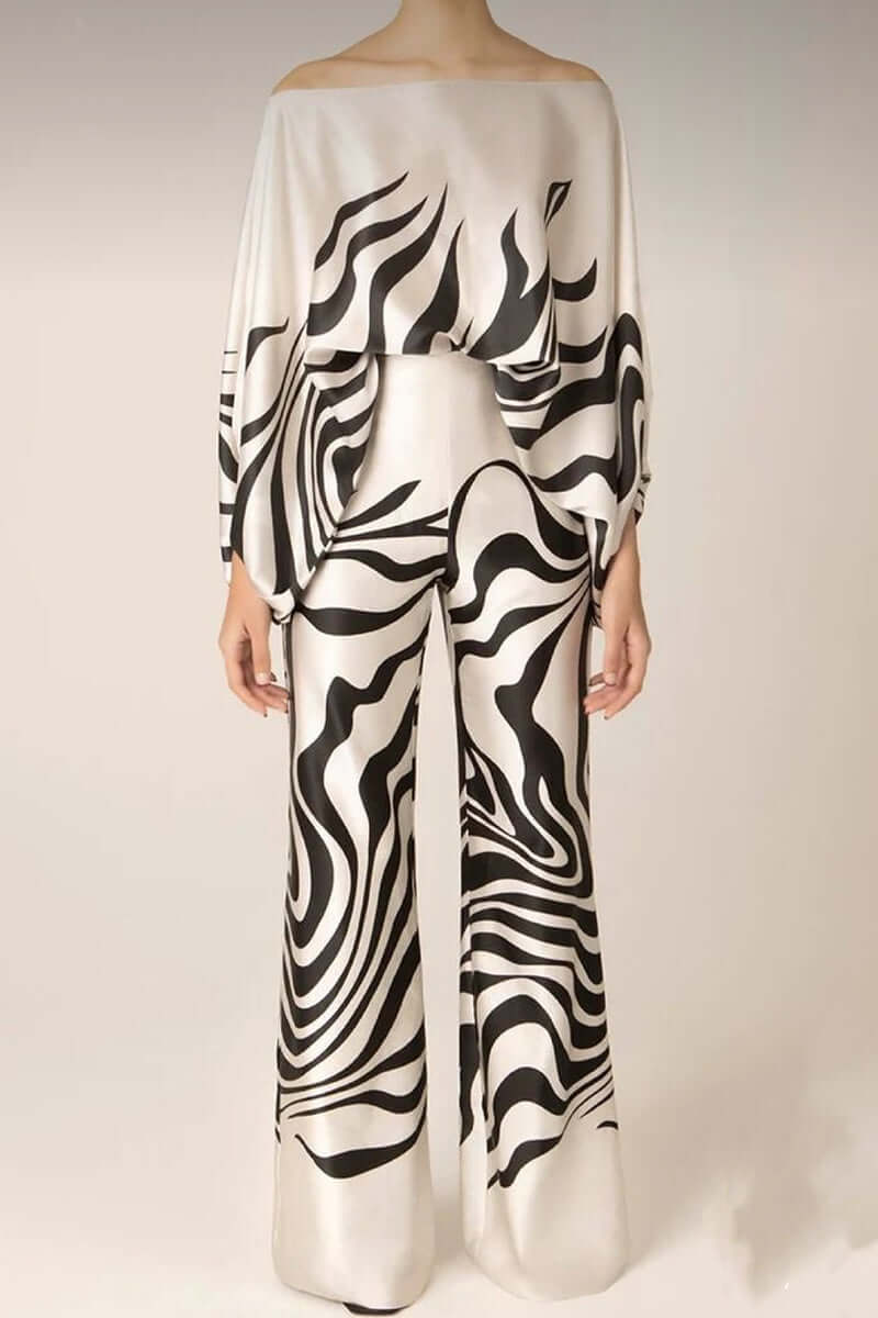 Women's Elegant Printed Off-Shoulder Long Sleeve Two-Piece Set
