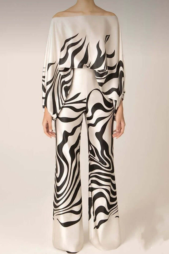 Women's Elegant Printed Off-Shoulder Long Sleeve Two-Piece Set