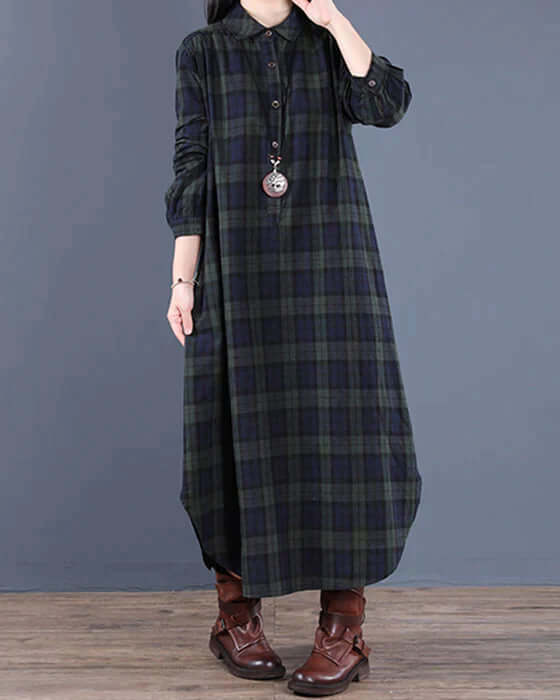 Women's Long Sleeve Plaid Shirt Dress