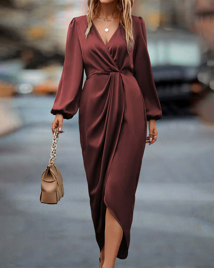 Elegant V-Neck Lantern Sleeve Dress