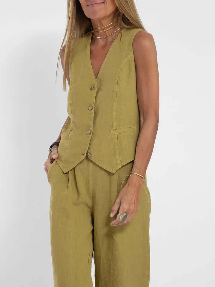 Women's Linen Two-Piece Vest Set: Summer Outfit
