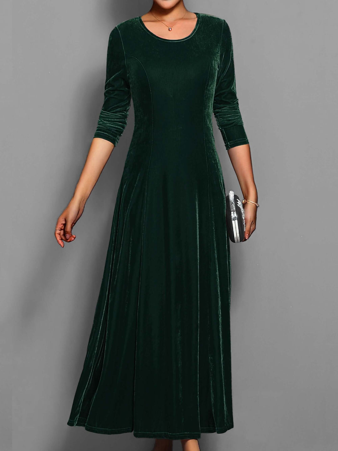 Elegant Midi Dress: Long Sleeve, Crew Neck, Velvet