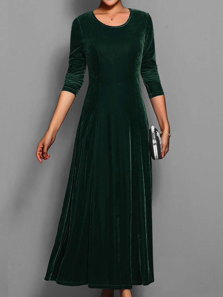 Elegant Midi Dress: Long Sleeve, Crew Neck, Velvet