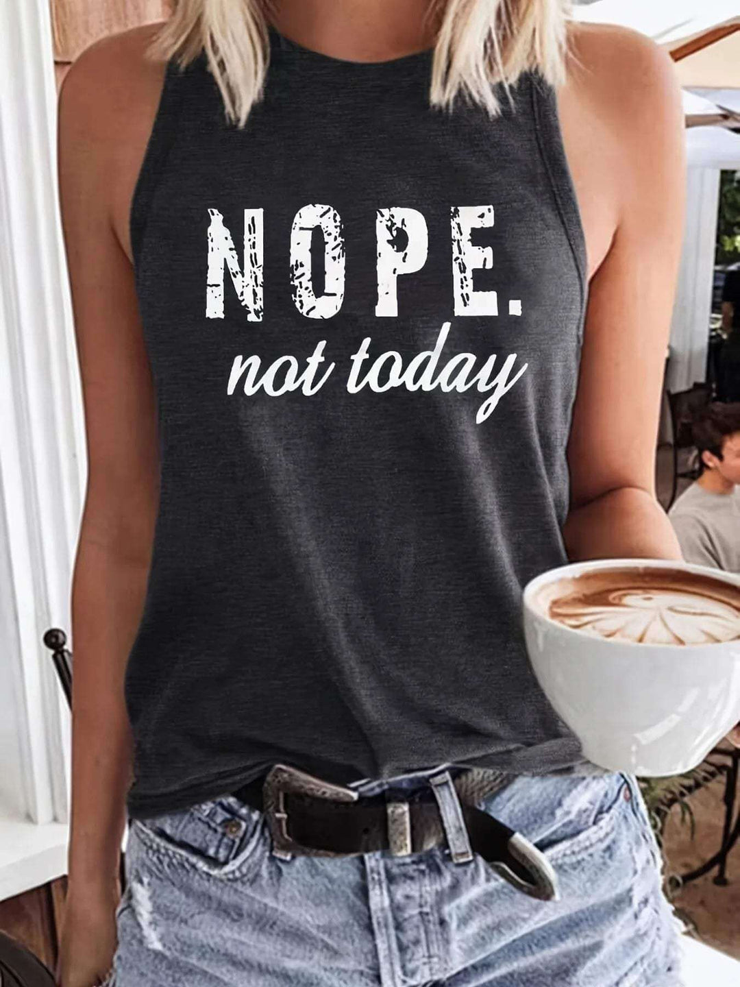 Women's Relaxed Fit High Neck Tank Top with Statement Print