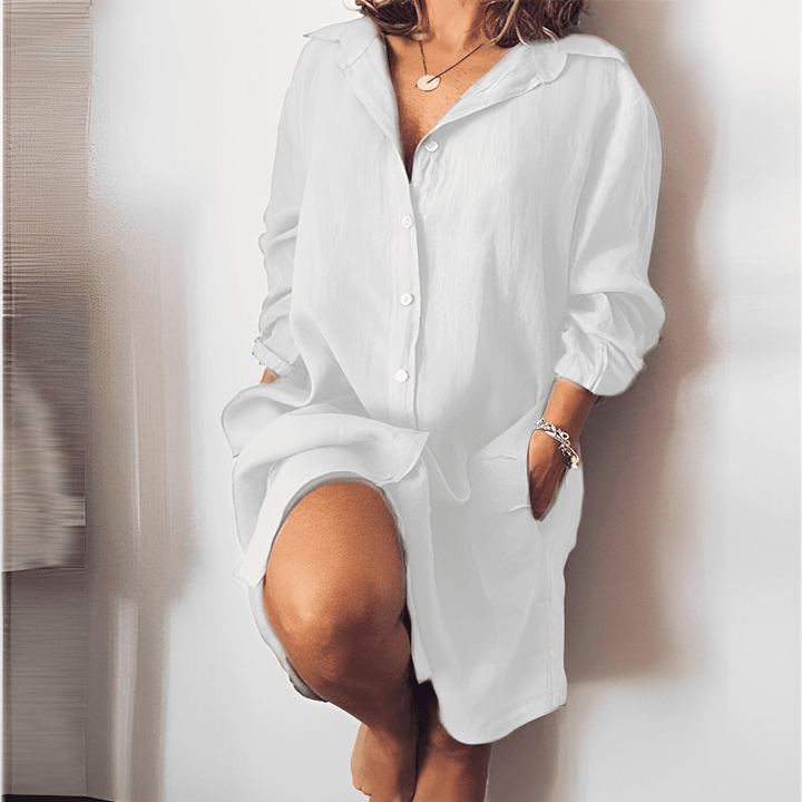 Women's Long Sleeve Shirt Dress: Casual, Breathable, Pocket Detail