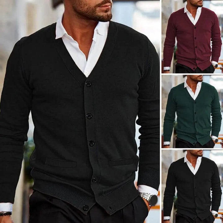 Men's Casual Knitted V-Neck Cardigan - Warm & Stylish