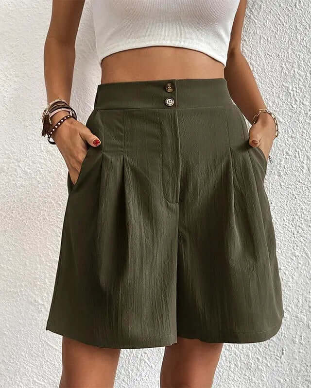Women's High-Waisted Pleated Shorts