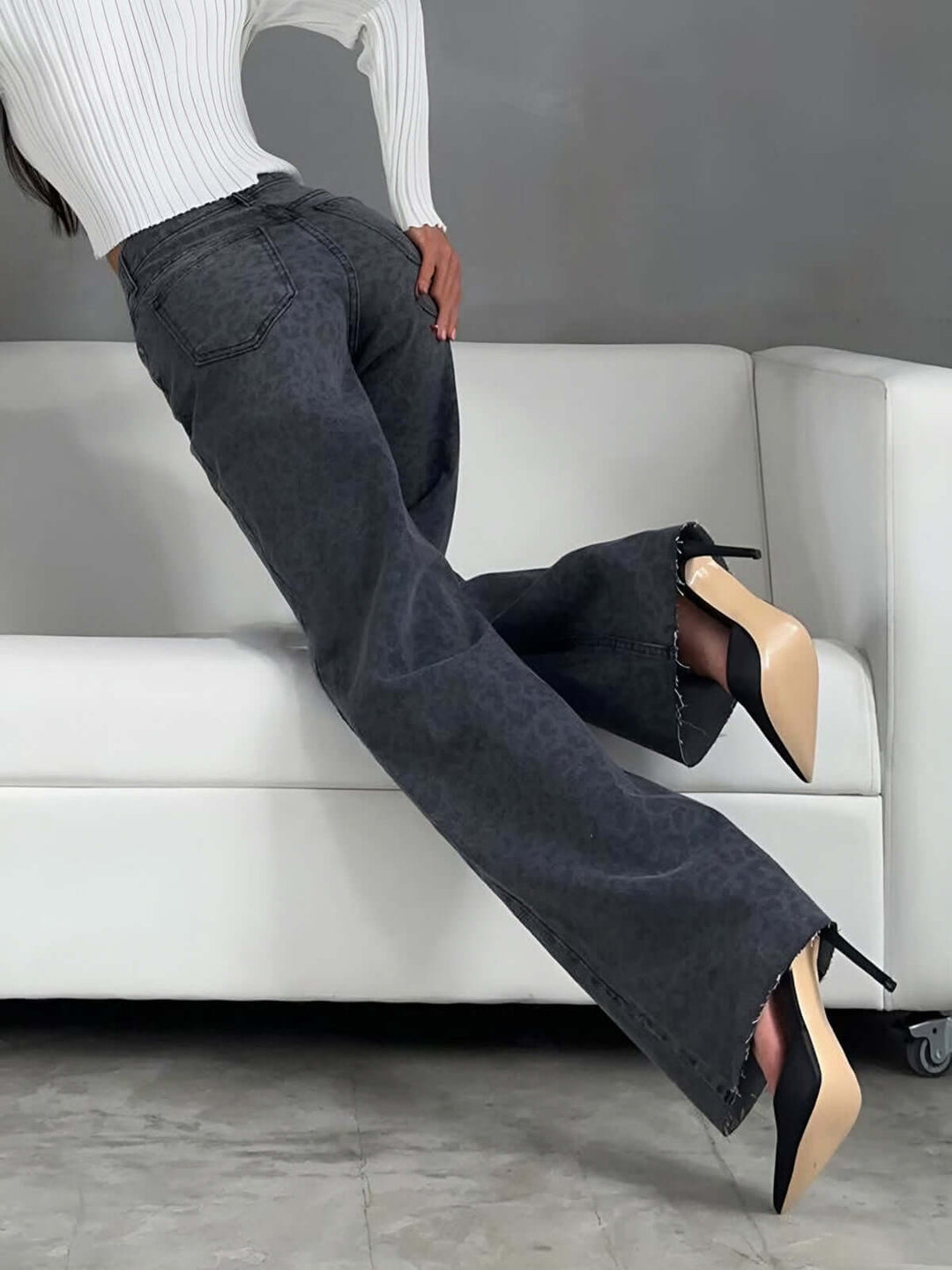 Women's High-Waisted Wide Leg Leopard Print Jeans