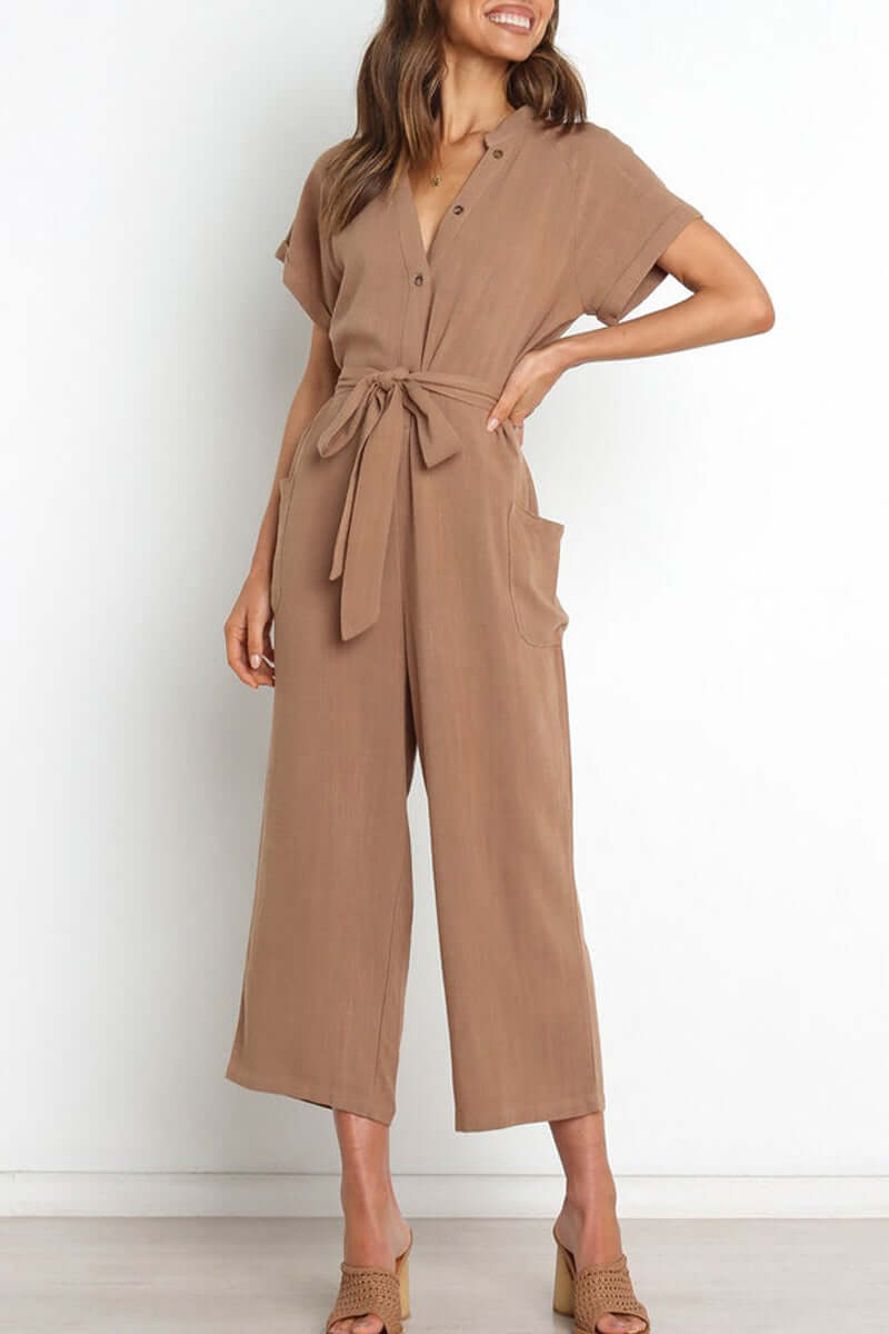 Women's V-Neck Button Jumpsuit: Versatile & Stylish