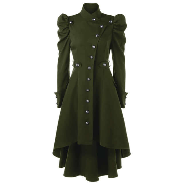 Women's Medieval Retro Jacket: Elegant Midi Length, Standing Collar