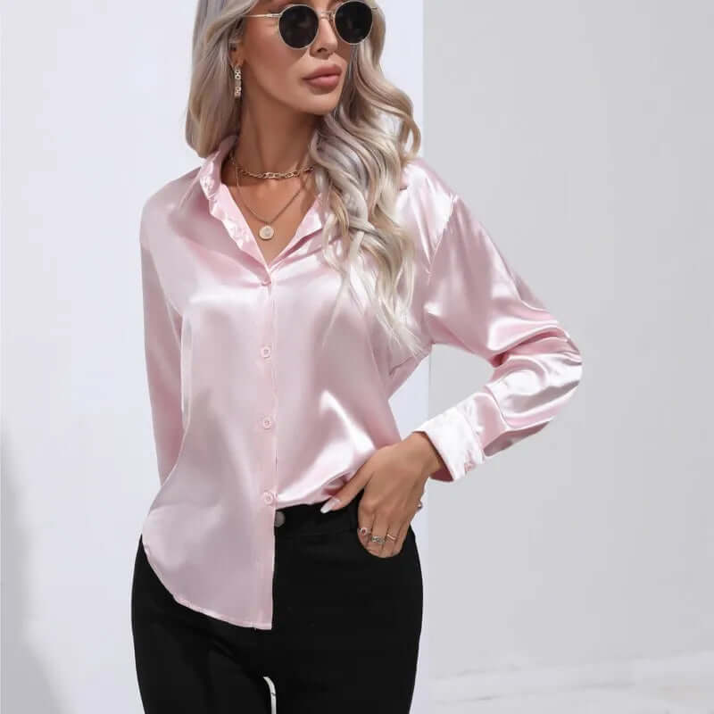 Women's Elegant Satin Long-Sleeve Blouse