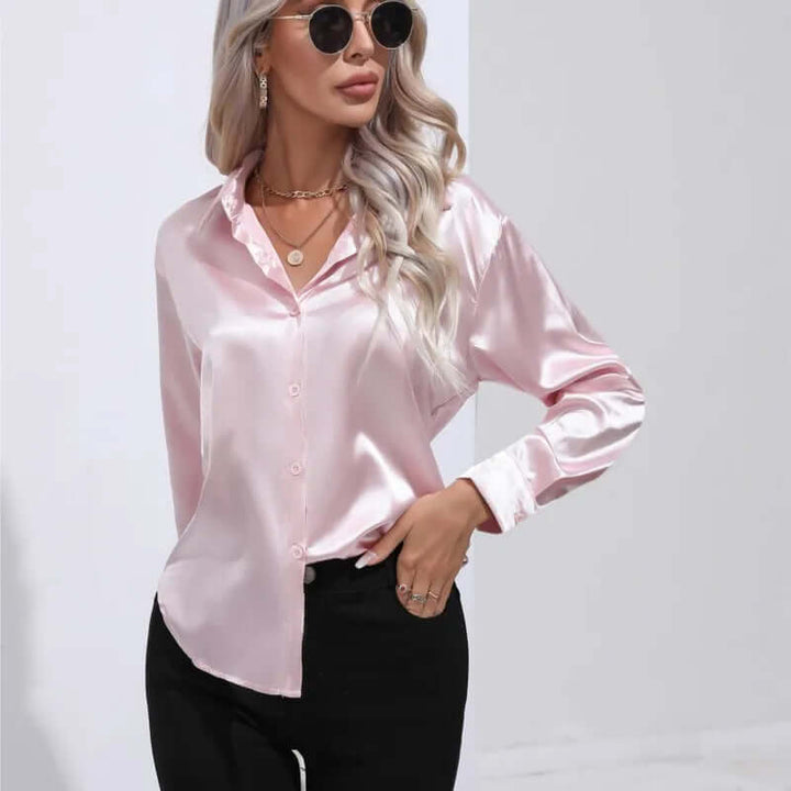 Women's Elegant Satin Long-Sleeve Blouse