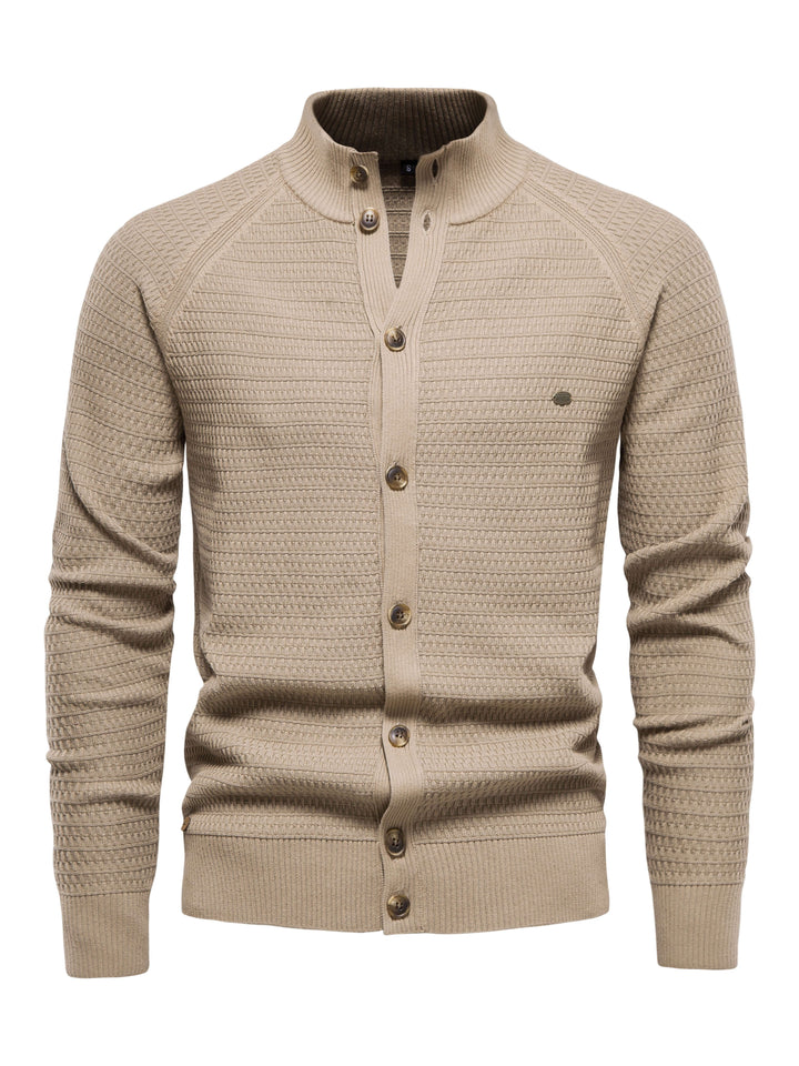 Men's Stand Collar Buttoned Cotton Sweater