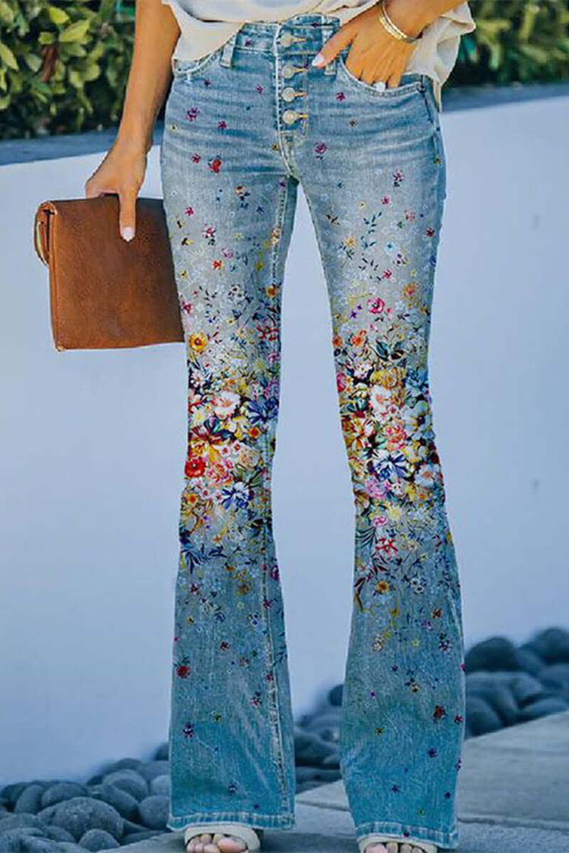 Women's Casual Floral Denim Jeans
