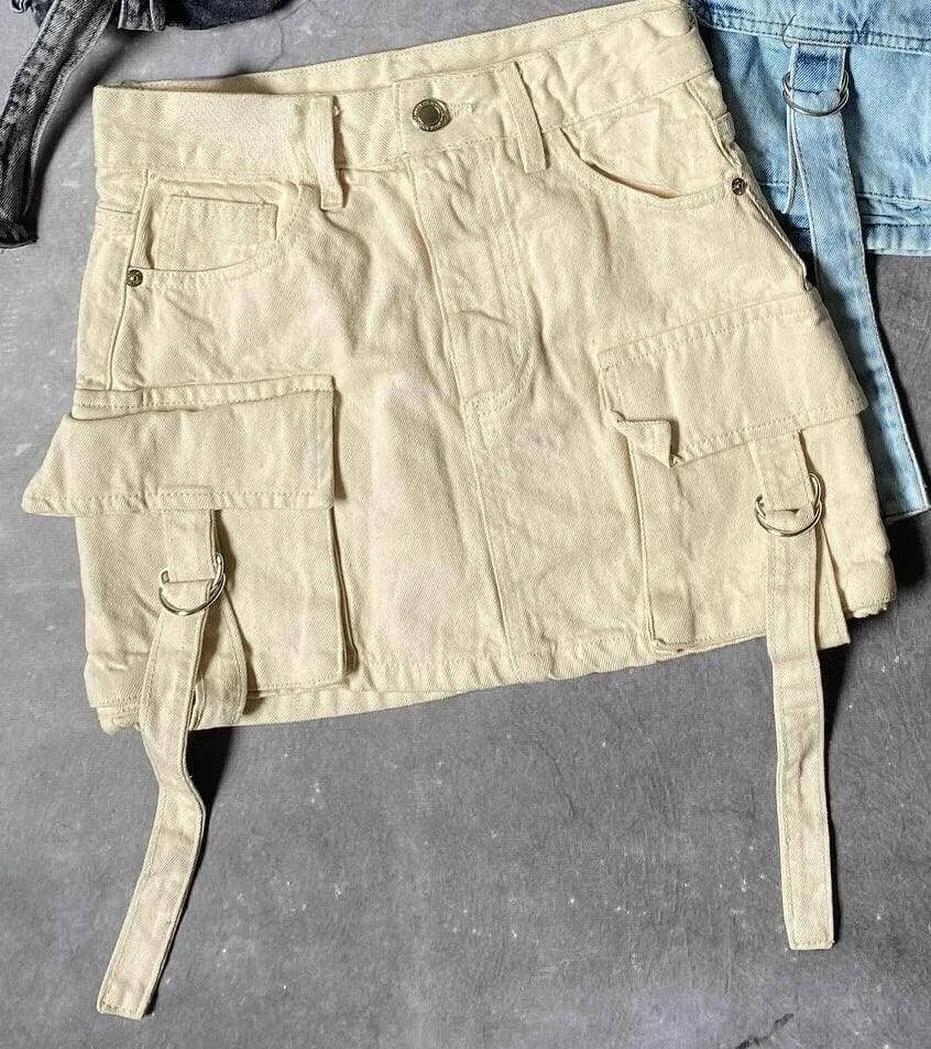 Women's A-Line Denim Mini Skirt with Pockets