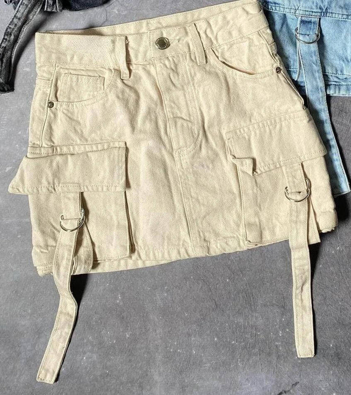 Women's A-Line Denim Mini Skirt with Pockets