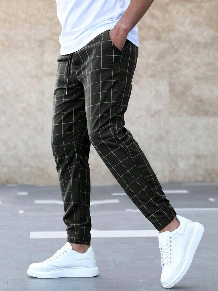 Men's Slim Fit Plaid Casual Trousers