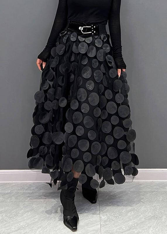 Women's Elegant Midi Tulle Skirt: Black Polka Dot