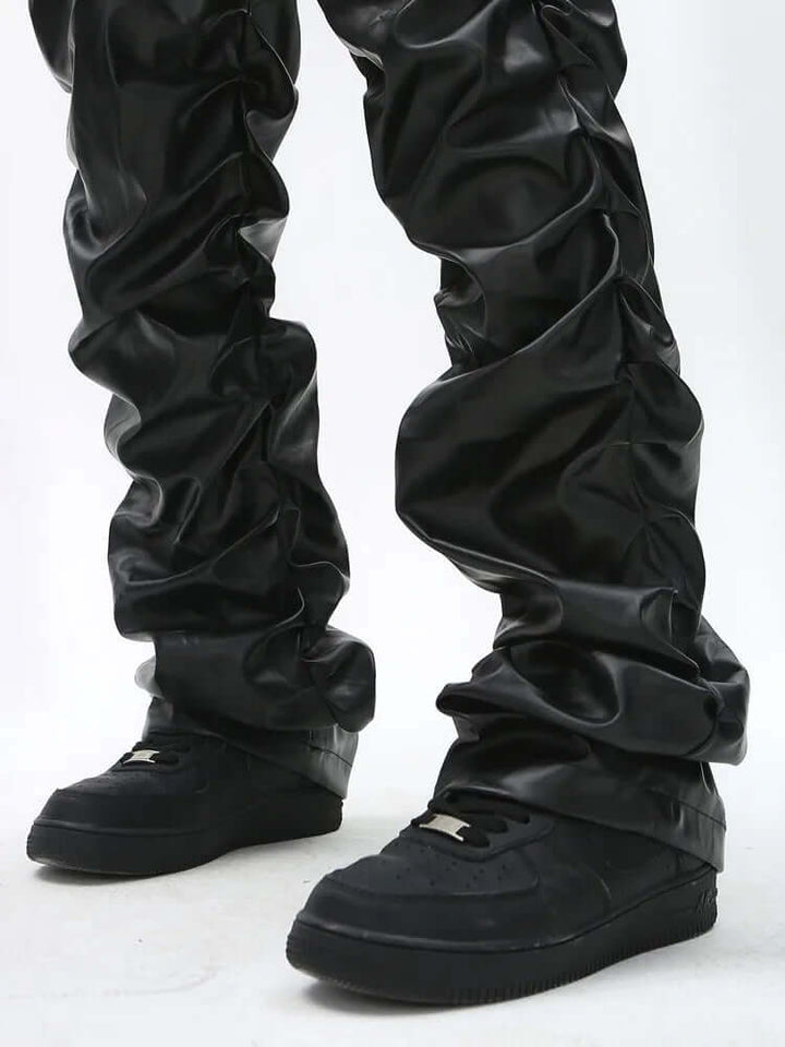 Men's Relaxed Fit Leather Trousers: Full Length, Durable Design