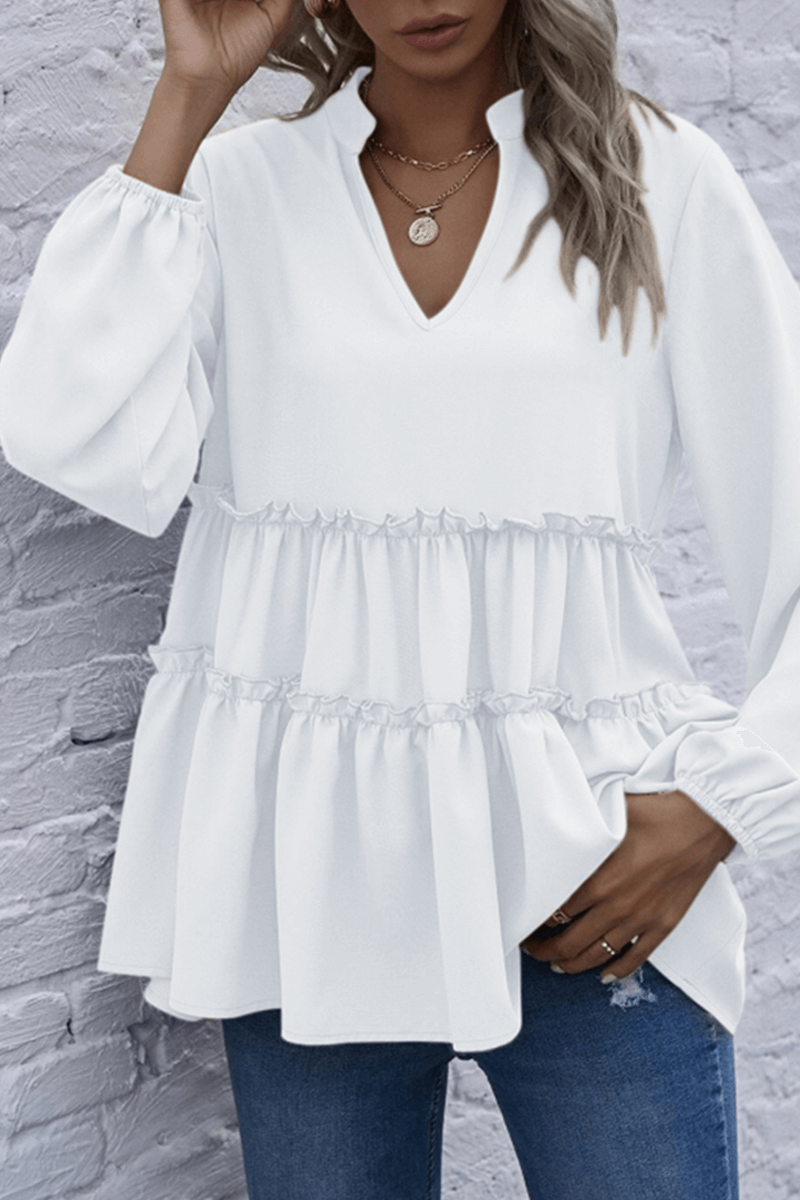 Women's V-Neck Split-Joint Ruffle Top