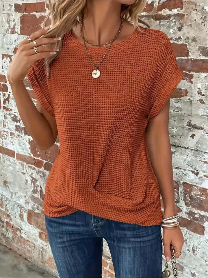 Lightweight Breathable Cotton Blend Top - Casual Round Neck Short Sleeve