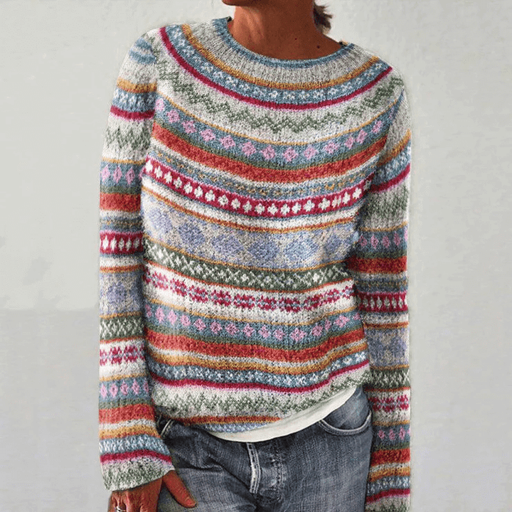 Women's Long-Sleeve Printed Knit Sweater