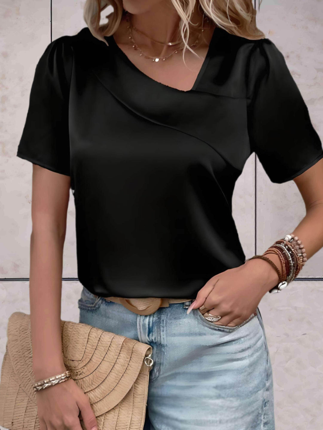 Women's Casual Overlap Patterned Top