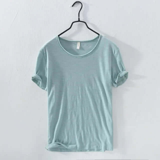 Men's Slim Fit Cotton T-Shirt - Crew Neck, Rolled Sleeves